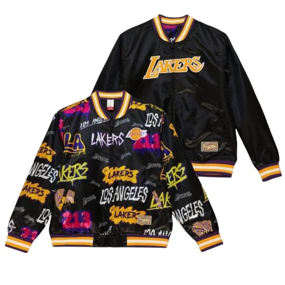 Mitchell & Ness Los Angeles Lakers Slap Sticker Reversible Jacket Black Large - Picture 1 of 5